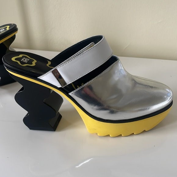 iRi Patent Leather silver, yellow and black Colorblock Mules size 39 shoe bag - Picture 7 of 11